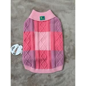 NWT To A Turn Pink Purple Colorblock Cable Knit Turtleneck Dog Sweater L 13-20lb